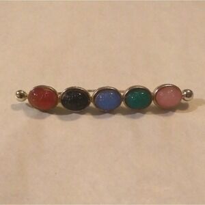 Vintage Multi Color Scarab Bar Brooch Gold Tone Egyptian Revival Beetle‎ Pin